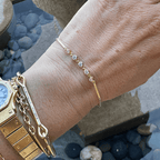 Classic Yellow Gold Bezel Round Cut White Sapphire Chain Tennis Bracelet For Women