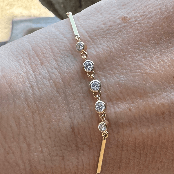 Classic Yellow Gold Bezel Round Cut White Sapphire Chain Tennis Bracelet For Women