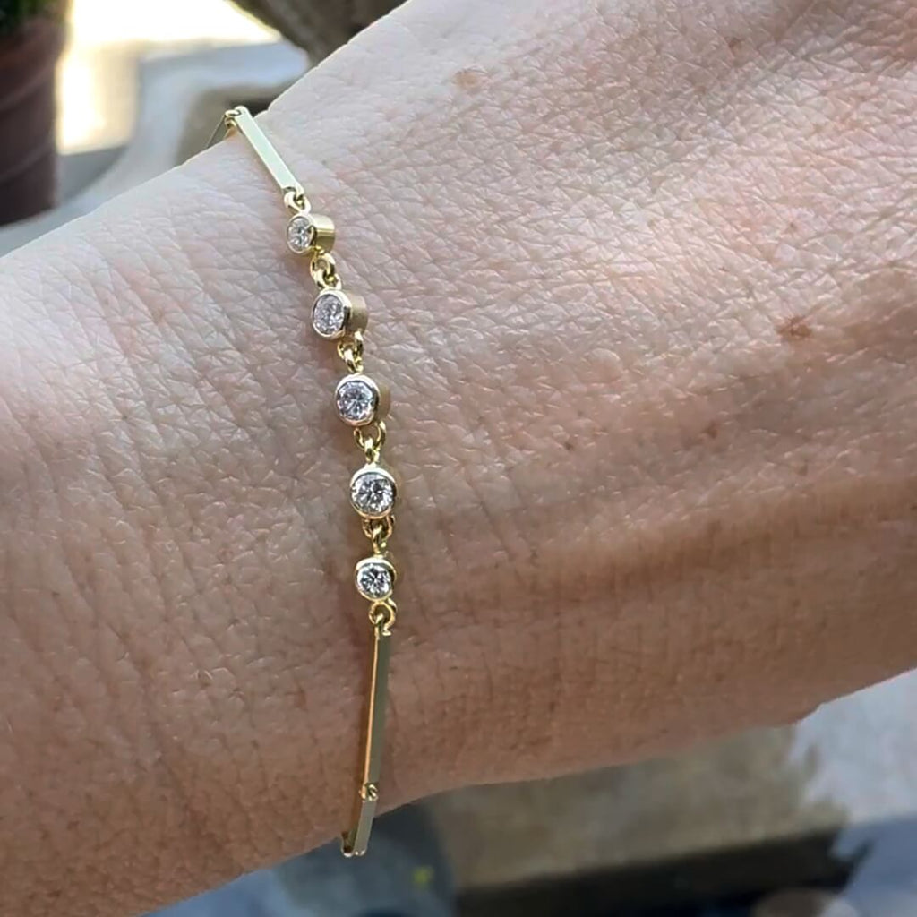 Classic Yellow Gold Bezel Round Cut White Sapphire Chain Tennis Bracelet For Women