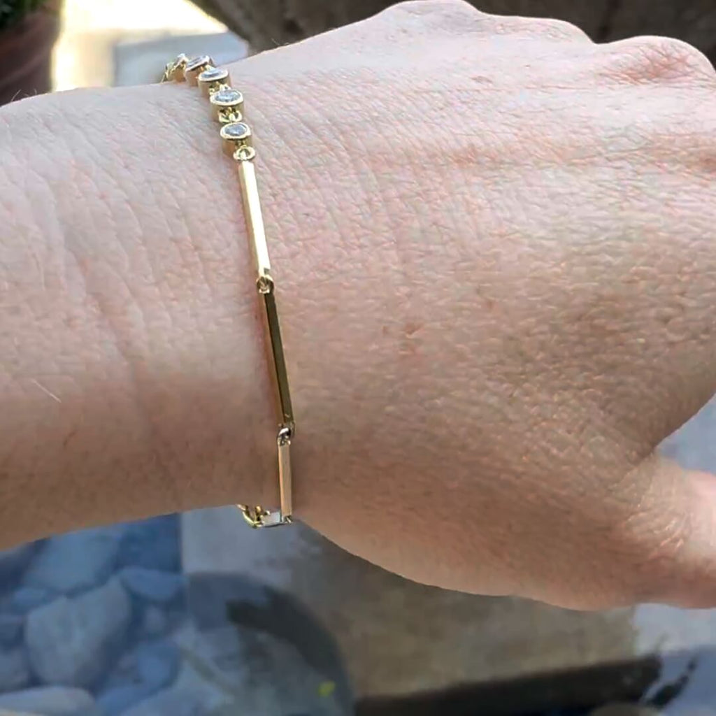 Classic Yellow Gold Bezel Round Cut White Sapphire Chain Tennis Bracelet For Women
