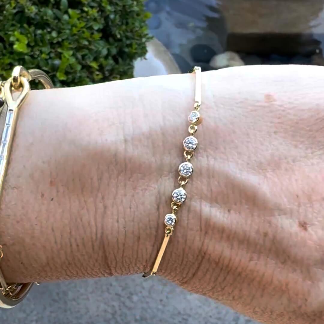 Classic Yellow Gold Bezel Round Cut White Sapphire Chain Tennis Bracelet For Women