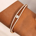 Elegant Yellow Gold Round Cut White Sapphire Bangle Bracelet For Women