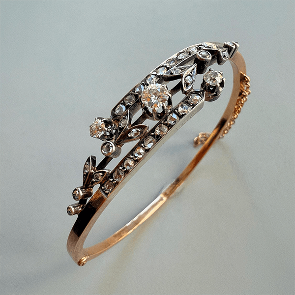 Two Tone Vintage Round Cut White Sapphire Bangle Bracelet For Women