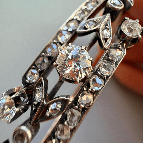 Two Tone Vintage Round Cut White Sapphire Bangle Bracelet For Women