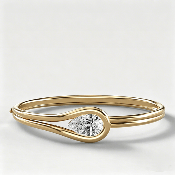 Unique Design Yellow Gold Solitaire Split Shank Pear Cut White Sapphire Bangle Bracelet For Women