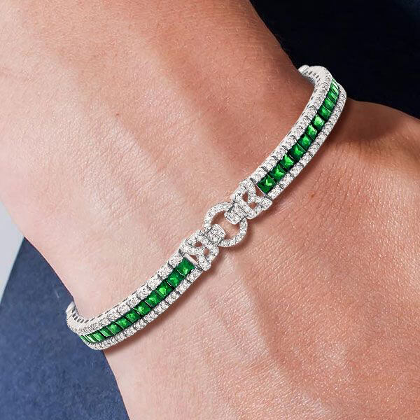 Vintage Emerald Sapphire Asscher Cut Tennis Bracelet for Women