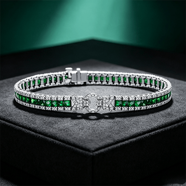 Vintage Emerald Sapphire Asscher Cut Tennis Bracelet for Women