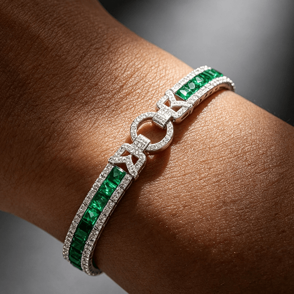 Vintage Emerald Sapphire Asscher Cut Tennis Bracelet for Women