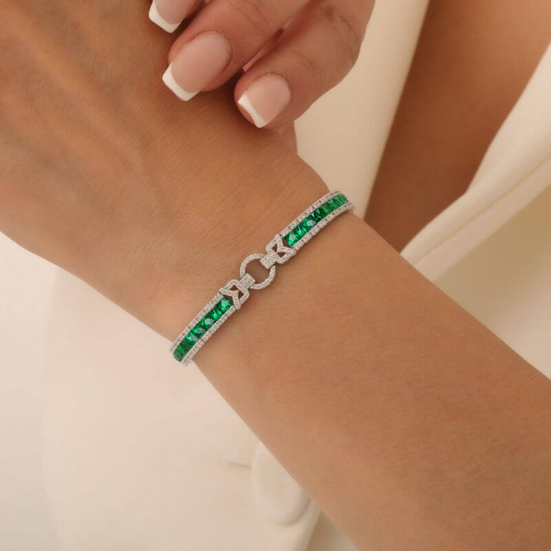 Vintage Emerald Sapphire Asscher Cut Tennis Bracelet for Women
