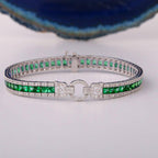 Vintage Emerald Sapphire Asscher Cut Tennis Bracelet for Women