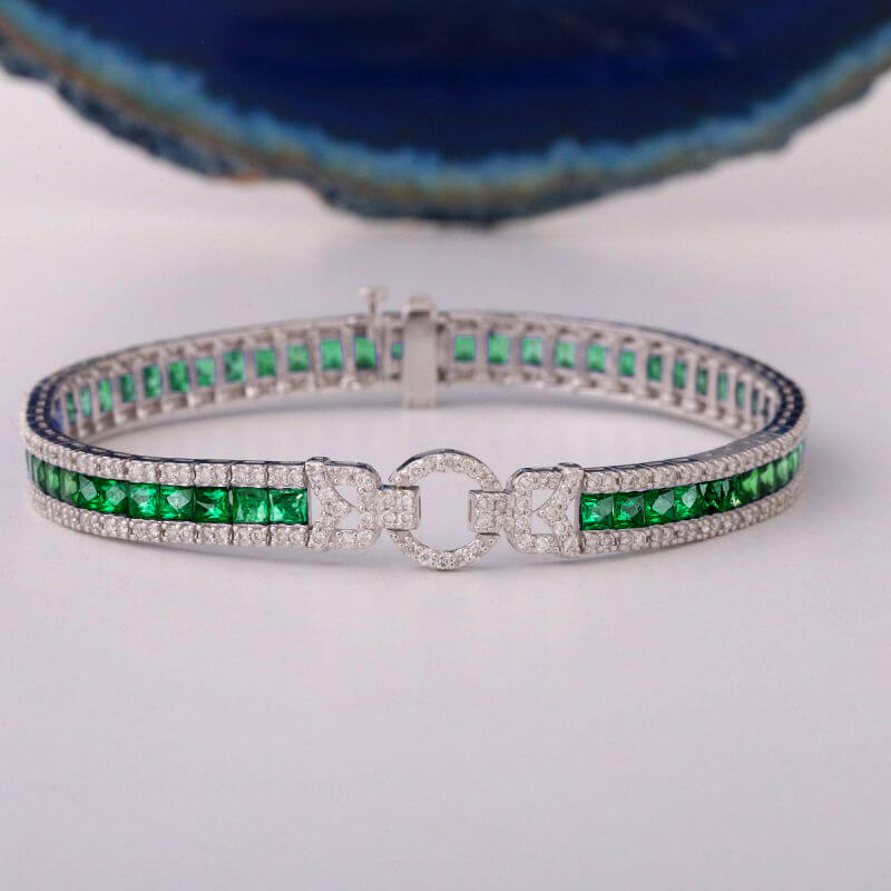 Vintage Emerald Sapphire Asscher Cut Tennis Bracelet for Women