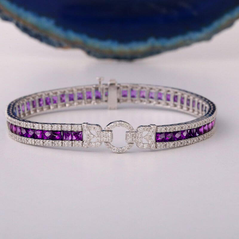 Vintage Amethyst Sapphire Asscher Cut Tennis Bracelet for Women