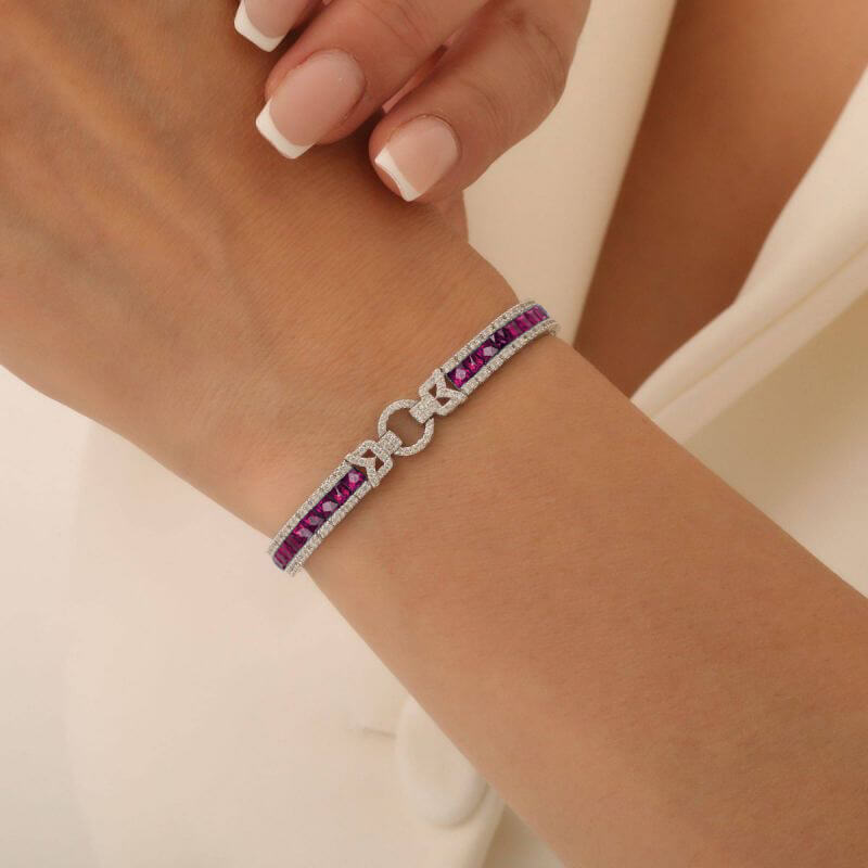 Vintage Ruby Sapphire Asscher Cut Tennis Bracelet for Women