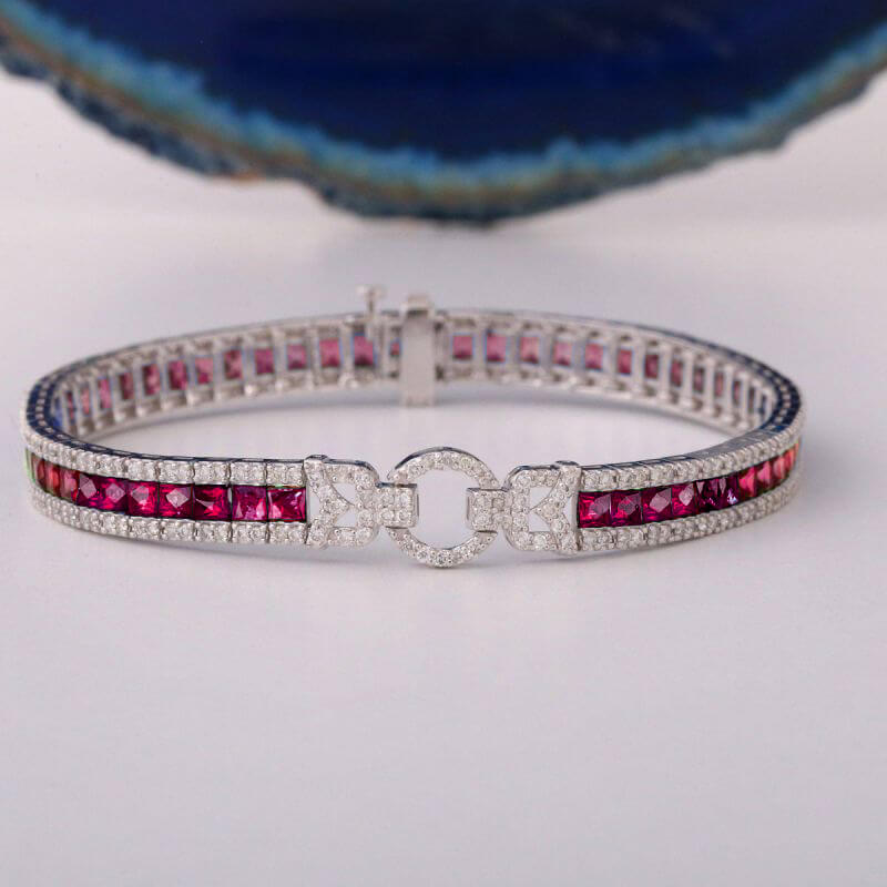 Vintage Ruby Sapphire Asscher Cut Tennis Bracelet for Women