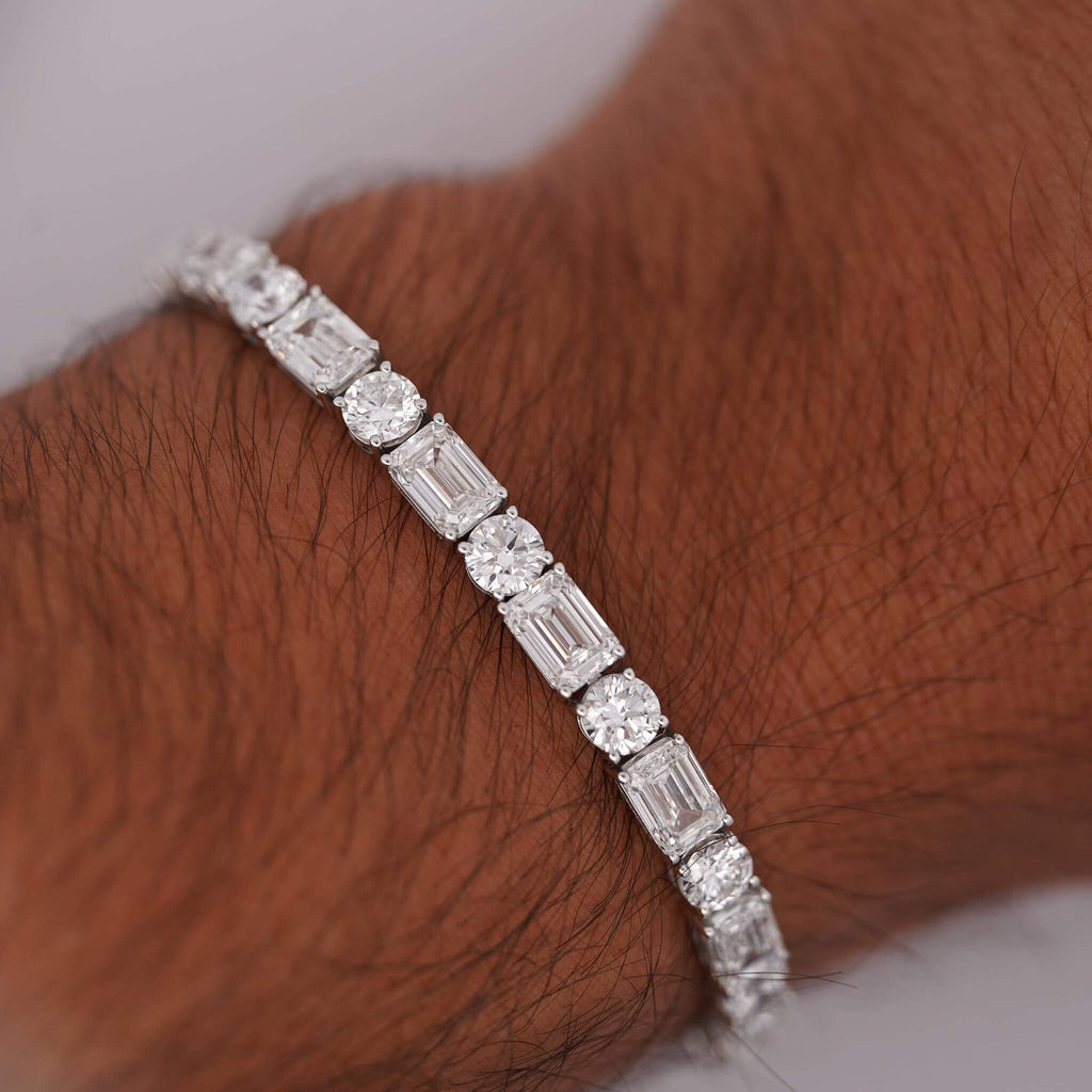 Classic Emerald & Round Cut White Sapphire Tennis Bracelet For Women