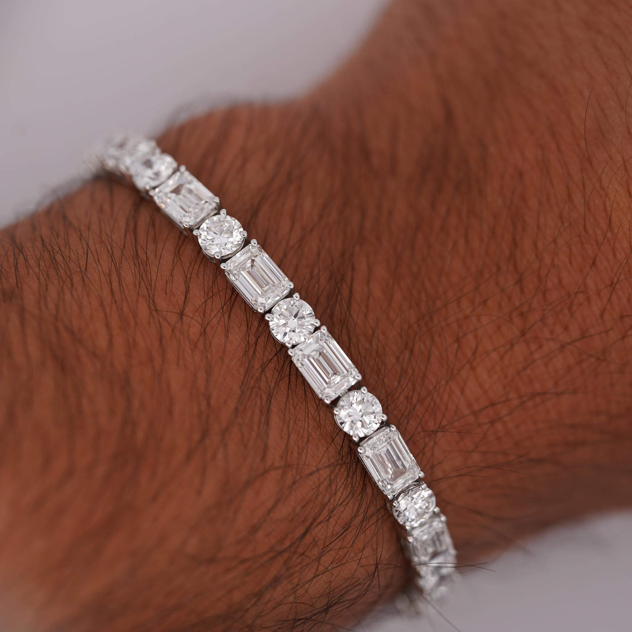 Classic Emerald & Round Cut White Sapphire Tennis Bracelet For Women
