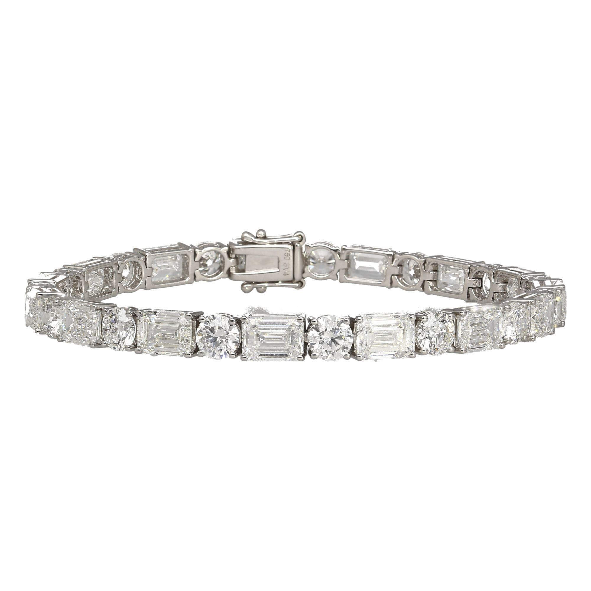 Classic Emerald & Round Cut White Sapphire Tennis Bracelet For Women