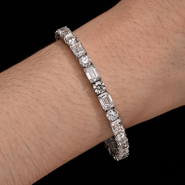 Classic Emerald & Round Cut White Sapphire Tennis Bracelet For Women