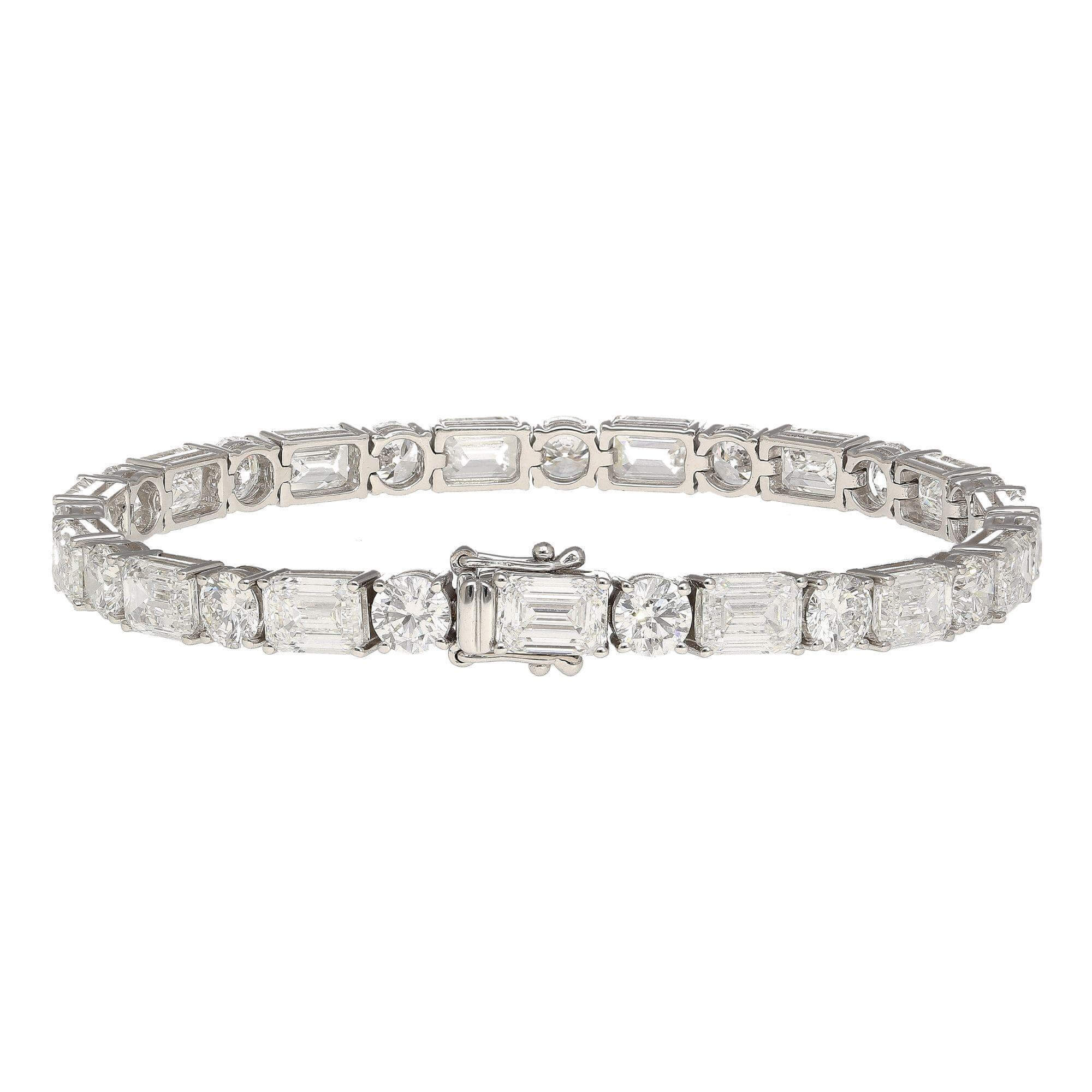 Classic Emerald & Round Cut White Sapphire Tennis Bracelet For Women