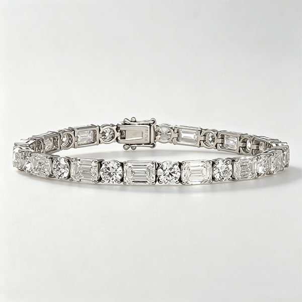 Classic Emerald & Round Cut White Sapphire Tennis Bracelet For Women