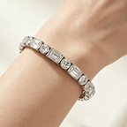 Classic Emerald & Round Cut White Sapphire Tennis Bracelet For Women