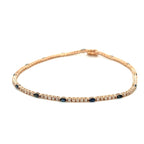 Classic Yellow Gold Marquise & Round Cut Blue & White Sapphire Tennis Bracelet For Women