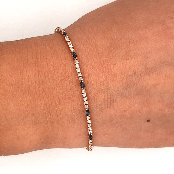 Classic Yellow Gold Marquise & Round Cut Blue & White Sapphire Tennis Bracelet For Women