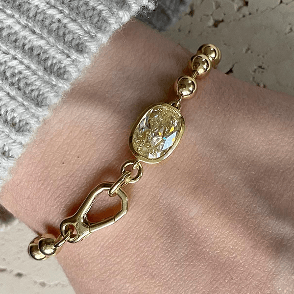 Yellow Gold Unique Design Bezel Cushion Cut Yellow Sapphire Charm Chain Bracelet For Women