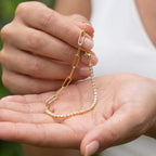 Fashion Yellow Gold Round Cut White Sapphire Minimalist Chain Tennis & Paper Clip Bracelet For Women