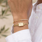 Fashion Yellow Gold Round Cut White Sapphire Minimalist Chain Tennis & Paper Clip Bracelet For Women