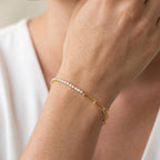 Fashion Yellow Gold Round Cut White Sapphire Minimalist Chain Tennis & Paper Clip Bracelet For Women