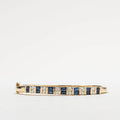 Yellow Gold Art Deco Baguette & Round Cut Blue Sapphire Bangle Bracelet For Women