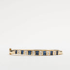 Yellow Gold Art Deco Baguette & Round Cut Blue Sapphire Bangle Bracelet For Women