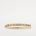 Yellow Gold Art Deco Baguette & Round Cut Blue Sapphire Bangle Bracelet For Women