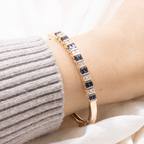 Yellow Gold Art Deco Baguette & Round Cut Blue Sapphire Bangle Bracelet For Women