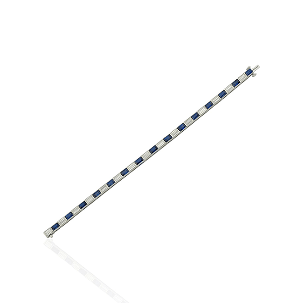 Classic Baguette Cut Blue & White Sapphire Tennis  Bracelet For Women