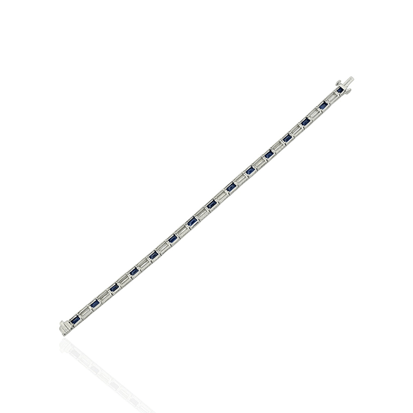 Classic Baguette Cut Blue & White Sapphire Tennis  Bracelet For Women
