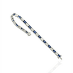 Classic Baguette Cut Blue & White Sapphire Tennis  Bracelet For Women