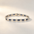 Classic Baguette Cut Blue & White Sapphire Tennis  Bracelet For Women