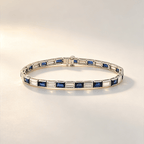 Classic Baguette Cut Blue & White Sapphire Tennis  Bracelet For Women