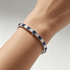 Classic Baguette Cut Blue & White Sapphire Tennis  Bracelet For Women