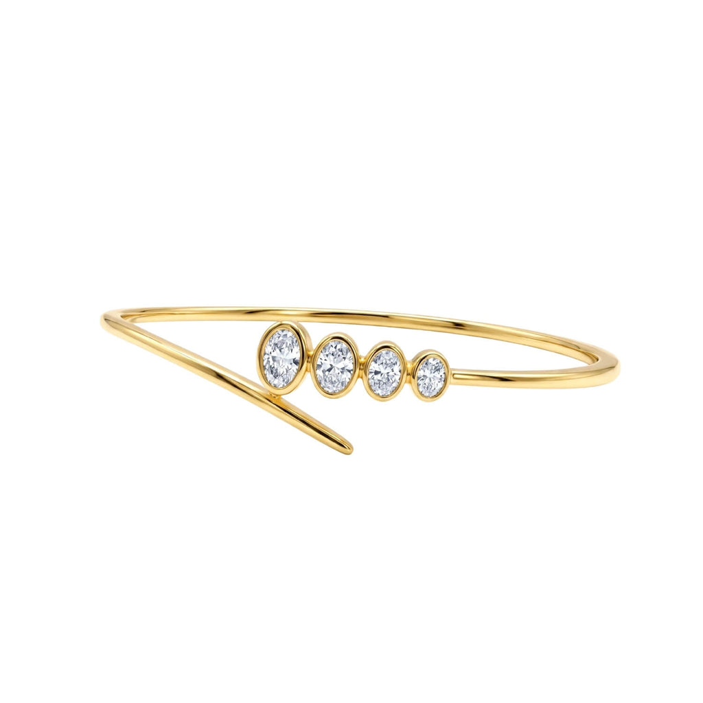 Bezel Yellow Gold Oval Cut White Sapphire Bangle Bracelet For Women