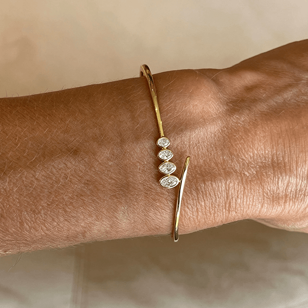 Bezel Yellow Gold Oval Cut White Sapphire Bangle Bracelet For Women