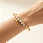 Bezel Yellow Gold Oval Cut White Sapphire Bangle Bracelet For Women