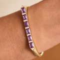 Unique Yellow Gold Emerald Cut Amethyst Sapphire Bangle Bracelet For Women