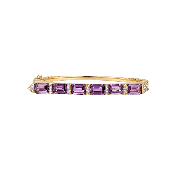 Unique Yellow Gold Emerald Cut Amethyst Sapphire Bangle Bracelet For Women