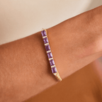 Unique Yellow Gold Emerald Cut Amethyst Sapphire Bangle Bracelet For Women