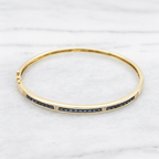 Vintage Classic Yellow Gold Asscher Cut Blue Sapphire Bangle Bracelet For Women