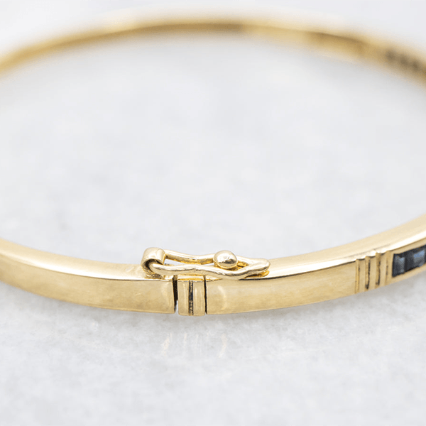 Vintage Classic Yellow Gold Asscher Cut Blue Sapphire Bangle Bracelet For Women