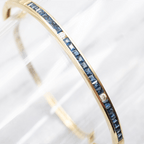 Vintage Classic Yellow Gold Asscher Cut Blue Sapphire Bangle Bracelet For Women